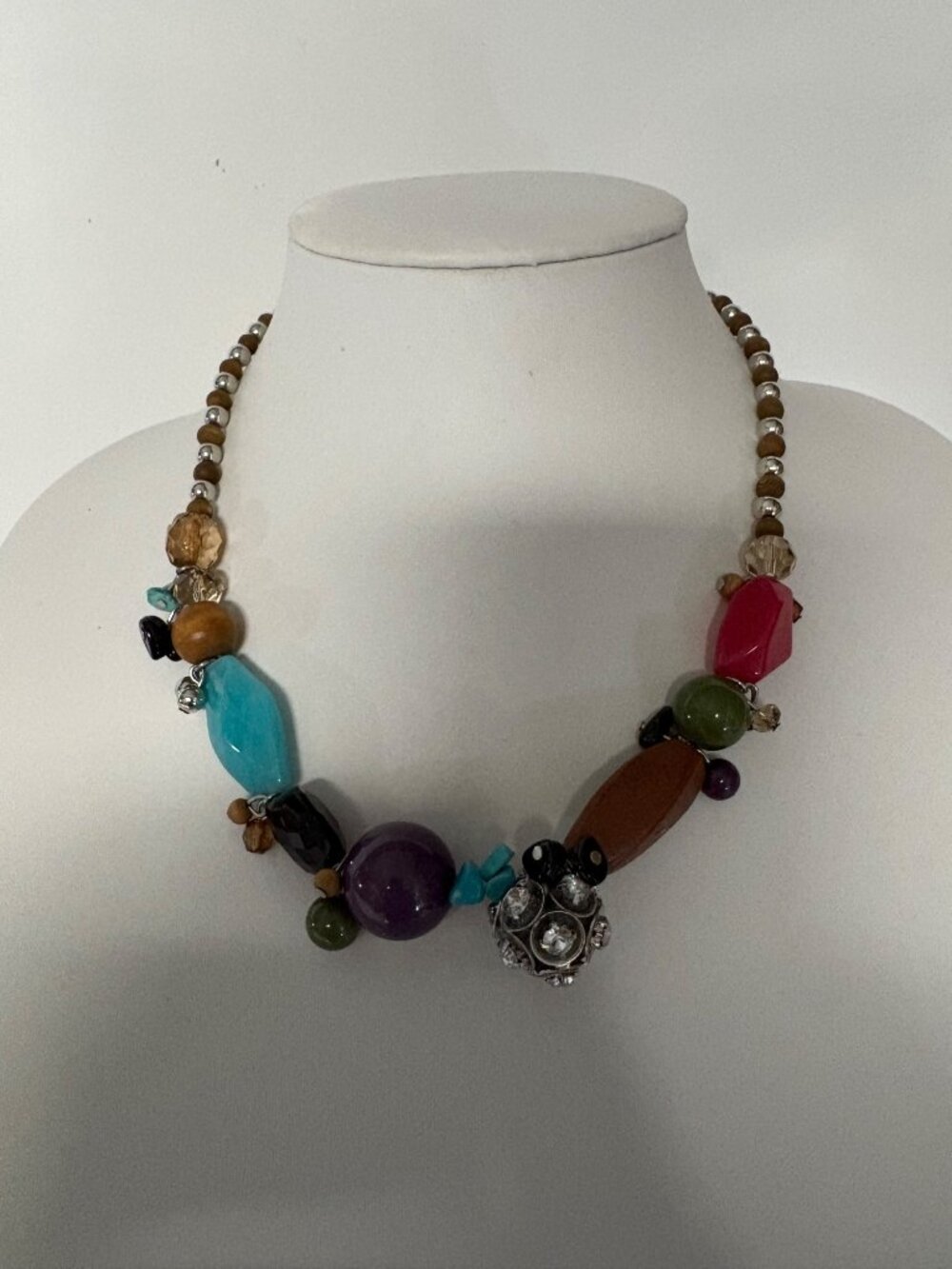 Colorful Mixed Media Beaded Necklace Boho Chunky Statement Jewelry 18-21"